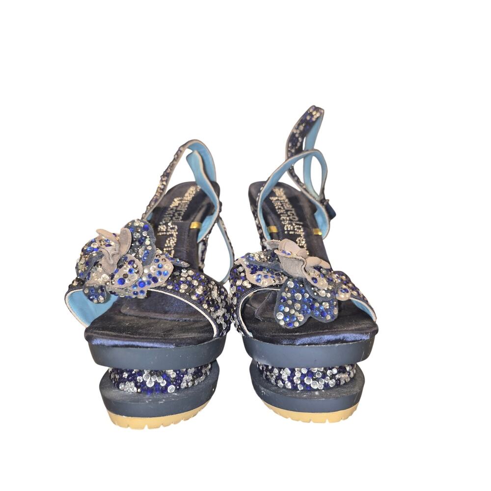 GL inspired Rhinestone Platform Stiletto Sandals - Blue/Silver Size 38